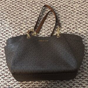 Michael Kors Brown Monogram Tote with Gold Hardware